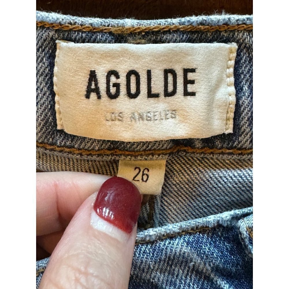 Agolde Jeans Women 26 Blue Riley Distressed Straight Cropped Button Fly - Picture 9 of 11